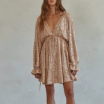 mini robe à paillettes dorée femme