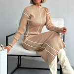 robe longue beige élégante femme