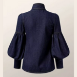 Chemisier en denim à manches bouffantes et à lacets pour femme (2)
