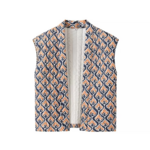 gilet matelassé sans manches imprimé marron bleu