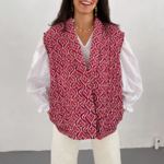 gilet matelassé sans manches imprimé rouge ethnique