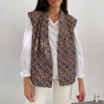 gilet matelassé sans manches imprimé marron ethnique
