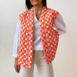 gilet matelassé sans manches imprimé rose orange