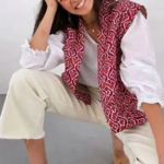 veste sans manches matelassée rouge imprimée