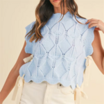 pull sans manches bleu noué
