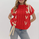 pull sans manches tricot noeud rouge