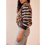 cardigan en laine imprimé léopard pour femme bleu