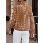 Chemisier à manches longues imprimé pois pour femme marron
