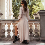robe longue portefeuille élégante beige (3)