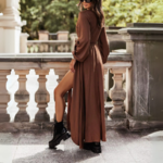 robe longue portefeuille élégante marron (3)