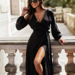 robe longue portefeuille élégante noire femme