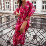 robe longue imprimée rose fushia