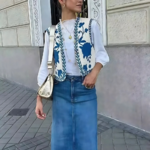 gilet sans manches tendance femme bleu brodé (2)