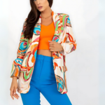 Blazer imprimé orange tendance femme