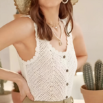 Haut en crochet blanc écru