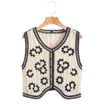 gilet sans manches en crochet noir et blanc femme