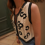 gilet sans manches en crochet noir et blanc printemps été