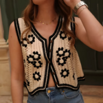 gilet sans manches en crochet noir et blanc