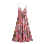 robe longue à bretelles imprimée tendance tye and die femme