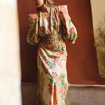 Robe maxi imprimée à col en V (3)