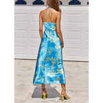 robe longue  dété satinée chic bleu (2)