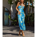 robe longue  dété satinée chic bleu