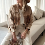 veste en jean rétro à franges femme