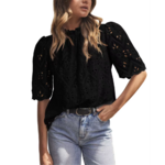 blouse à manches courtes en dentelle noire