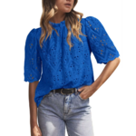 blouse à manches courtes en dentelle bleu roi
