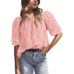 blouse à manches courtes en dentelle rose