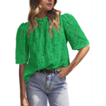 blouse à manches courtes en dentelle verte