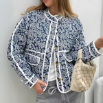 Veste en coton bleu fleurie femme