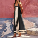 robe longue à bretelles noire et blanche