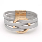 bracelet en cuir multirang gris