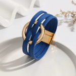 bracelet en cuir multirang bleu roi