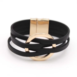 bracelet en cuir multirang noir