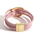 bracelet en cuir multirang rose (3)