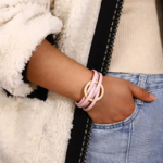 bracelet en cuir multirang rose tendance