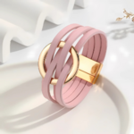 bracelet en cuir multirang rose