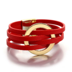 bracelet en cuir multirang rouge