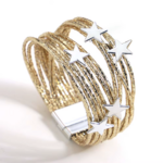 bracelet multi rang cordon étoile doré