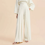 pantalon blanc été taille haute à jambes larges