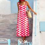 robe longue à bretelles été femme tendance rouge