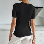 T-shirt chic à manches courtes broches dorées noir (2)