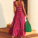 robe longue imprimée rayée rose femme (2)