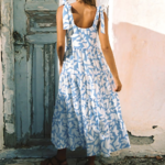 robe longue romantique bleu floral