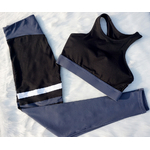 Ensemble de yoga brassière legging femme bicolore gris
