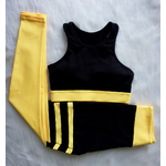 Ensemble de yoga brassière legging femme bicolore jaune noir