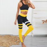 Ensemble de yoga brassière legging femme bicolore jaune