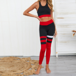 Ensemble de yoga brassière legging femme bicolore rouge noir